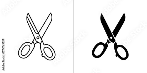 Two scissors, one in outline and one in silhouette