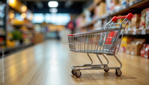 A shopping cart with a downward arrow pointing to a drop in sales of a business
