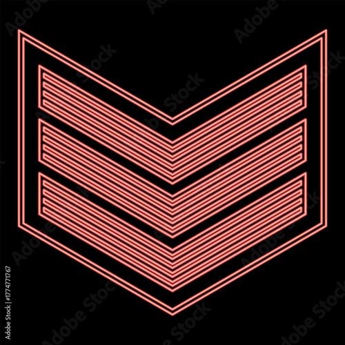 Neon army chevron military rank insignia badge symbol sign petty officer red color vector illustration image flat style