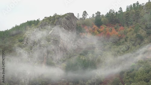 Low clouds rising along the autumn mountain slope in northwest ern Spain-1891