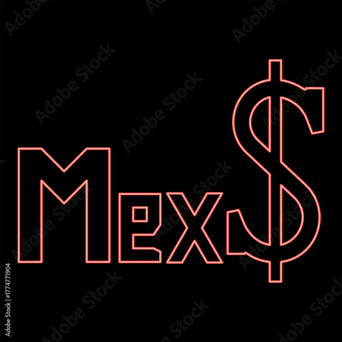 Neon mexico peso Currency MXN Mexican pesos dollar money MX$ red color vector illustration image flat style