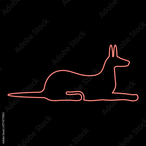 Neon jackal silhouette egyptian mythology Anubis Egypt God red color vector illustration image flat style