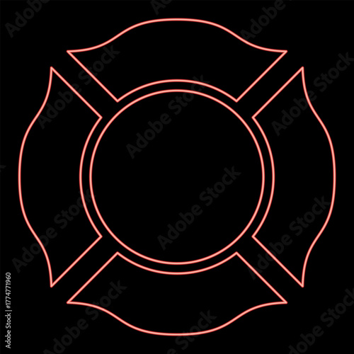 Neon firefighter cross Malta emblem fire fighter dept red color vector illustration image flat style