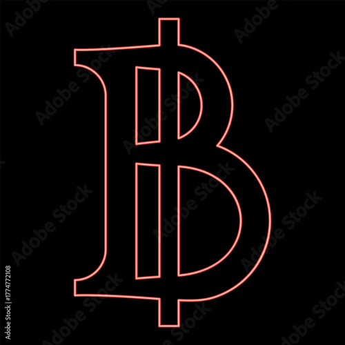 Neon currency symbol baht red color vector illustration image flat style
