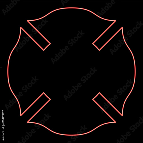 Neon firefighter cross Malta emblem fire fighter dept red color vector illustration image flat style