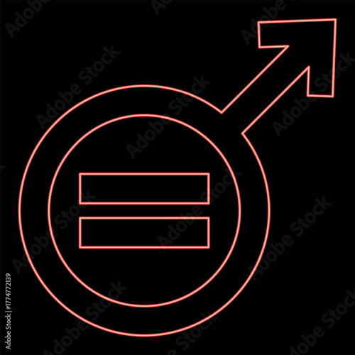 Neon symbol of gender equality masculism red color vector illustration image flat style