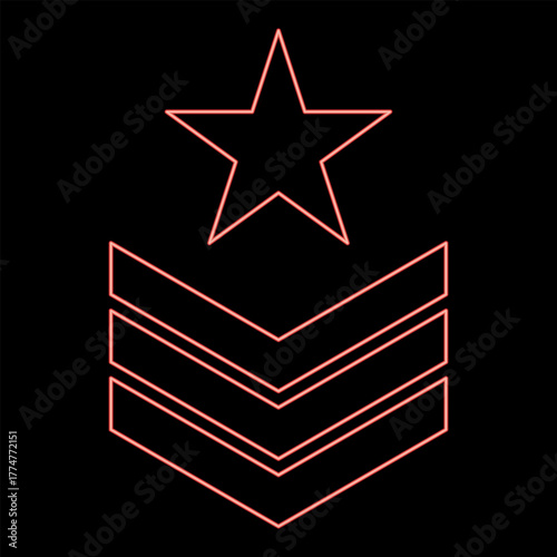 Neon army chevron military rank insignia badge symbol sign petty officer red color vector illustration image flat style