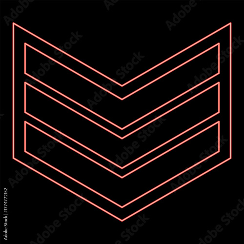 Neon army chevron military rank insignia badge symbol sign petty officer red color vector illustration image flat style