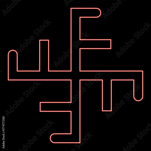Neon sun crest symbol sign slavic pagan red color vector illustration image flat style