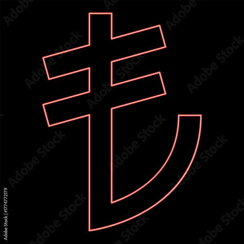Neon turkish lira currency symbol money red color vector illustration image flat style