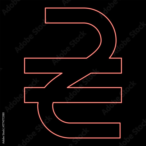 Neon hryvnia currency Ukraine money sign symbol UAH red color vector illustration image flat style