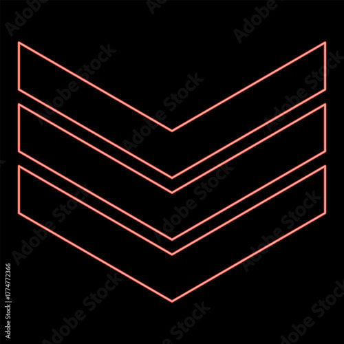 Neon army chevron military rank insignia badge symbol sign petty officer red color vector illustration image flat style