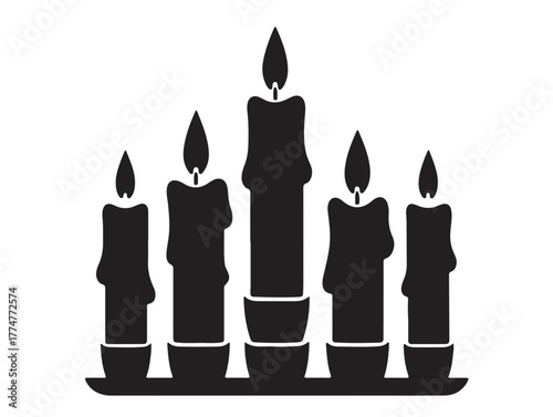 Christmas candles image in silhouette white background.