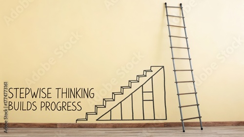 Stepwise Thinking Concept Illustration with Ladder and Wall Design