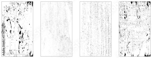 Bundle of four grunge dust wall. Dark grainy texture on white background. Dust overlay textured. Grain noise particles. Vector design. 