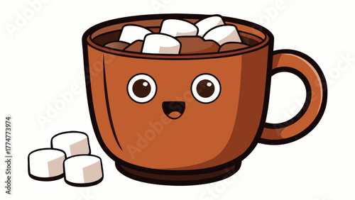 A happy cute coffee cup with marshmallows