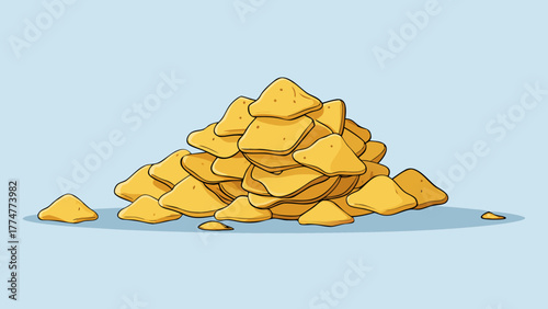 A pile of potato chips with crumbs in a digital illustration