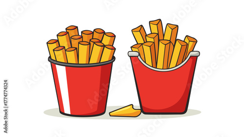 Cartoon French Fries overflowing from red containers