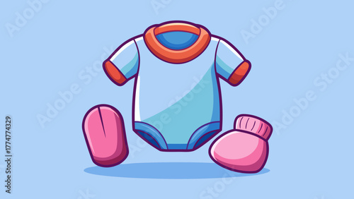 Cartoon onesie with matching mittens and booties illustration