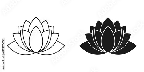 Outline and silhouette of a lotus flower