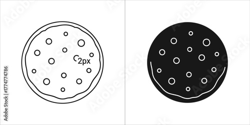 Outline and silhouette of a pizza with pepperoni