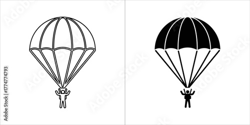 Two parachute icons, one outline and one solid black
