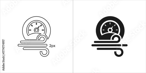 Two icons representing wind speed measurement, one outline and one filled