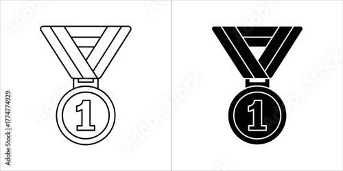 First place medal icon in outline and solid black on