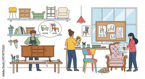 Creative artisans transform furniture, bringing fresh designs and vibrant colors to classic pieces in a modern workshop