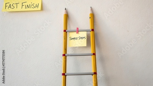 Yellow Ladder with Pencils and Sticky Notes for Creative Workspaces