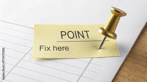 Yellow Sticky Note with Point Instruction and Pin on Notepad