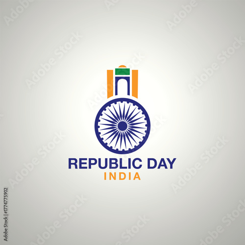 Indian Republic Day Emblem with Ashoka Chakra and India Gate