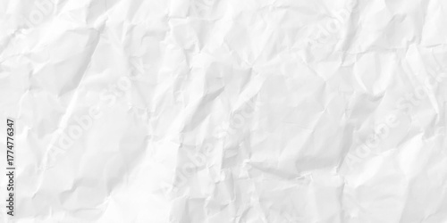 White crumpled paper background with a textured, wrinkled style. The background is predominantly white, adding a layered white effect. Paper texture background vector.