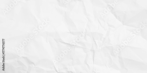 White crumpled paper background with a textured, wrinkled style. The background is predominantly white, adding a layered white effect. Paper texture background vector.