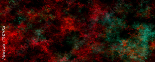 Abstract red and green grunge texture background on black. Dark vintage rough noise pattern with distress effect. Horror nebula or space dust wallpaper vector illustration.