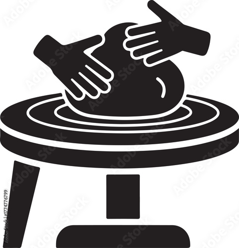 Hands shaping clay on a potter's wheel, illustrating the craft of pottery making, ceramic art creation, and artistic sculpting. isolated on white background, Vector, illustration