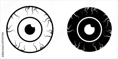Eye Ball icon set. Two graphic eyeball illustration in black and white. Great to use for scary or halloween illustrations or designs.