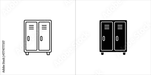 Two icons of lockers, one in outline and one in solid black