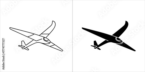 Outline illustration of a glider airplane in flight