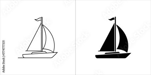 Two sailboats, one outlined and one solid black
