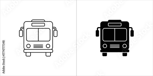 Front view of a bus in outline and solid black silhouette