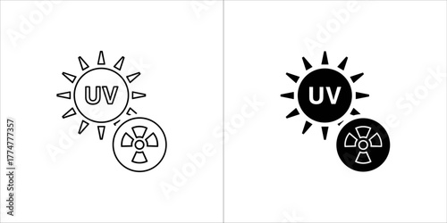 Uv radiation symbol and sun icon, representing ultraviolet rays and potential danger