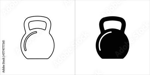 Outline and solid black kettlebell icons
