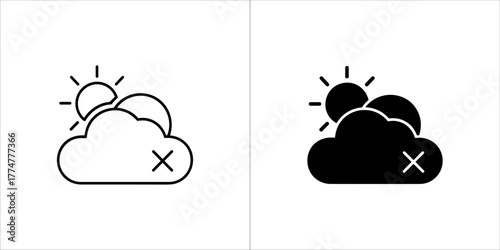 Partly cloudy weather icon, sun behind cloud with a cross symbol