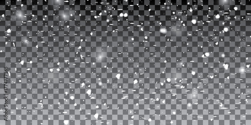snowflakes on a transparent background. Snow flakes, snow background. Heavy snowfall, snowflakes in different shapes and forms.