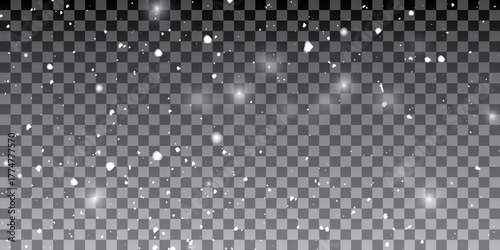 snowflakes on a transparent background. Snow flakes, snow background. Heavy snowfall, snowflakes in different shapes and forms.