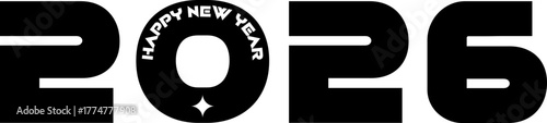 Futuristic digital style 2026 number logo. Modern techno design for the New Year.