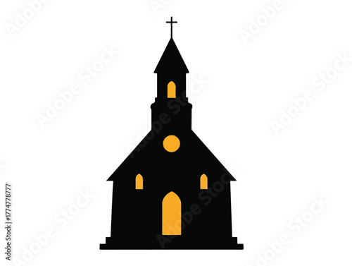  Christmas vactor image of Church icon in silhouette.
