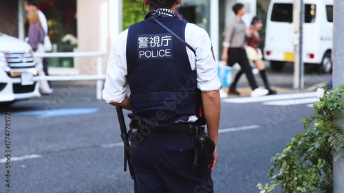 Japanese police squad formation in protective uniform with 