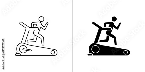 Person running on treadmill in outline and solid black on